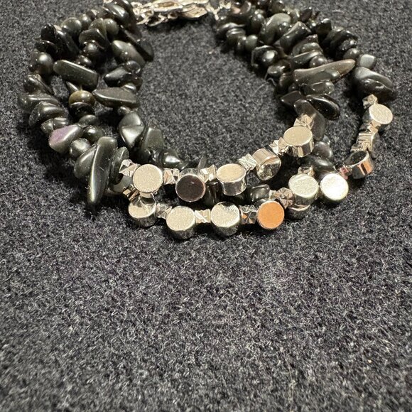 Kinsley Armelle Black Obsidian and Silver Colored Bead Multi-Strand Bracelet - Picture 3 of 3